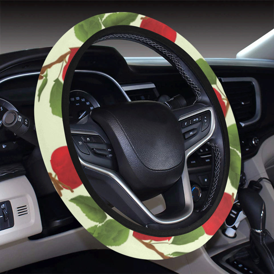 Red apples leaves pattern Car Steering Wheel Cover