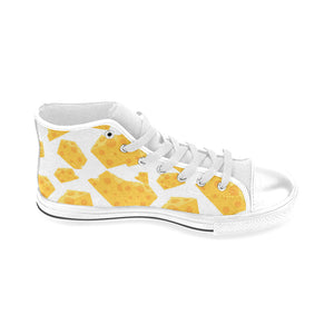 Cheese slice pattern Men's High Top Canvas Shoes White