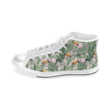 Toucan tropical green jungle palm pattern Men's High Top Canvas Shoes White