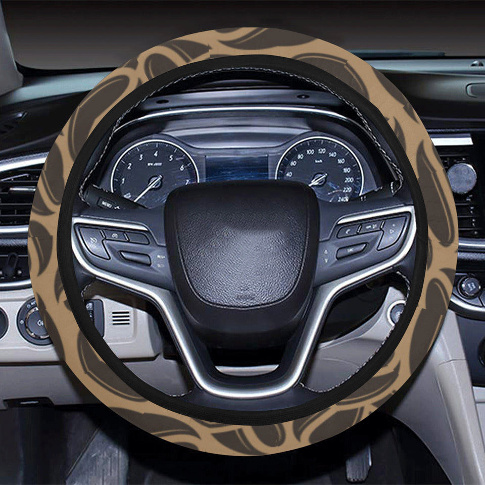 Coffee bean on brown background Car Steering Wheel Cover