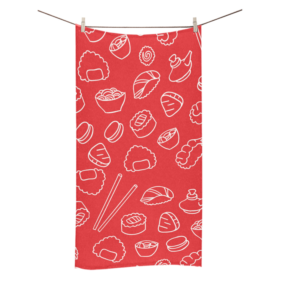 sushi pattern red background Bath Towel