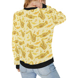 Saxophone cornet pattern yellow background Women's Crew Neck Sweatshirt