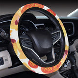 Orange yellow orchid flower pattern background Car Steering Wheel Cover