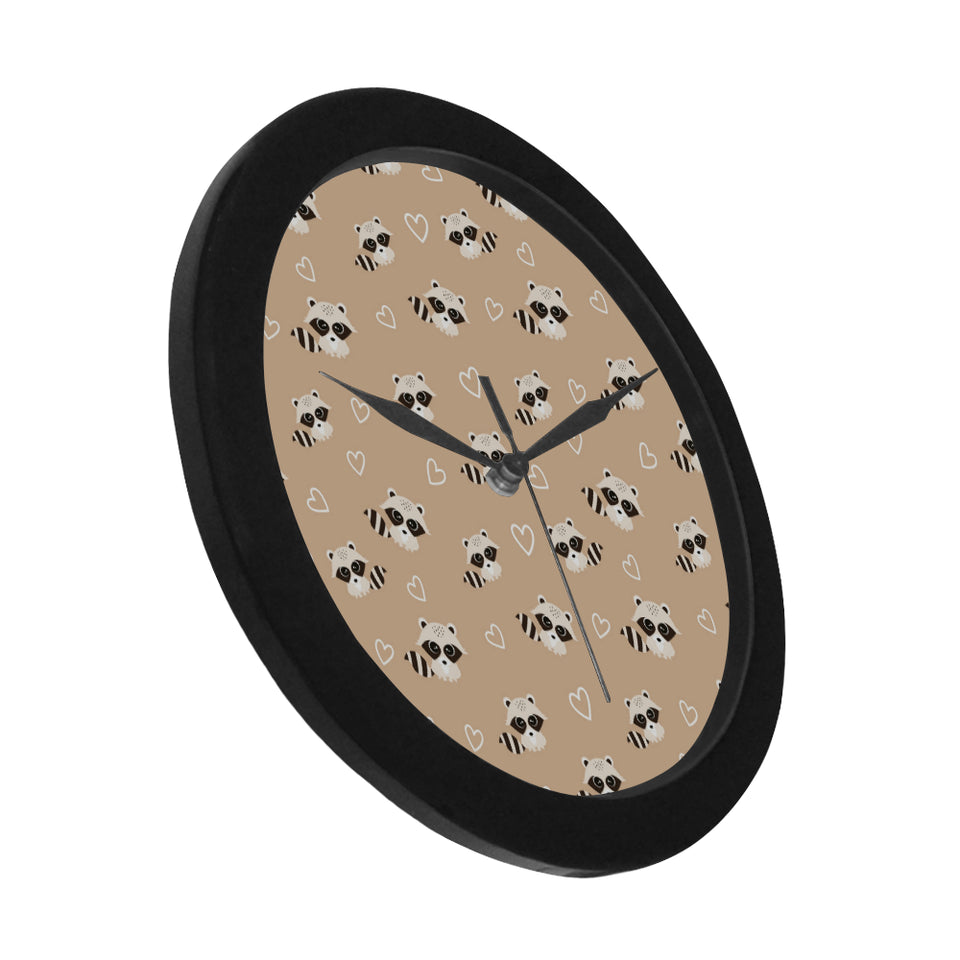 Cute raccoon heart pattern Elegant Black Wall Clock