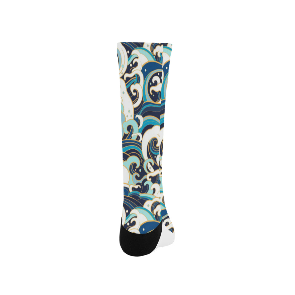 Japanese wave pattern Crew Socks