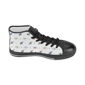 Cute helicopter star pattern Women's High Top Canvas Shoes Black