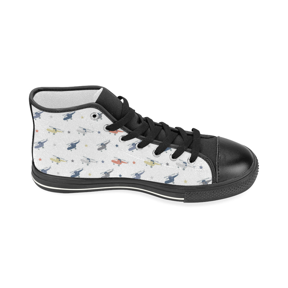 Cute helicopter star pattern Women's High Top Canvas Shoes Black