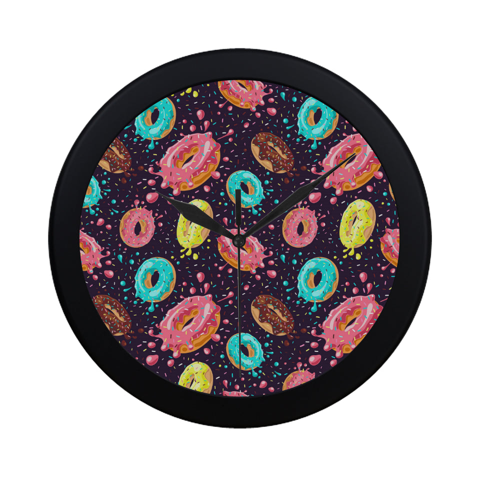 Colorful donut glaze pattern Elegant Black Wall Clock
