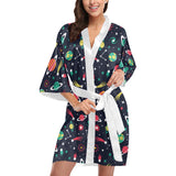 colorful space pattern planet star Women's Short Kimono Robe