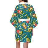 French fries red paper box pattern Women's Short Kimono Robe