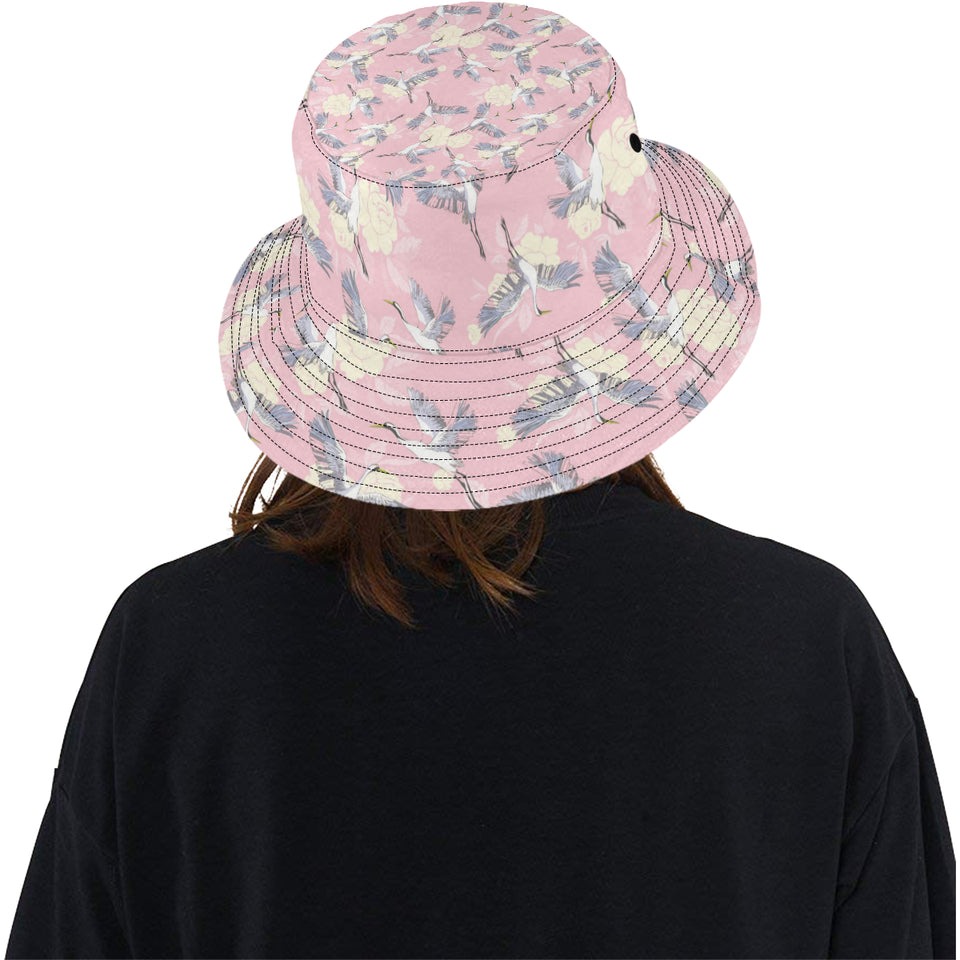 Japanese crane rose pattern Unisex Bucket Hat