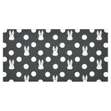 Cute white rabbit polka dots black background Tablecloth