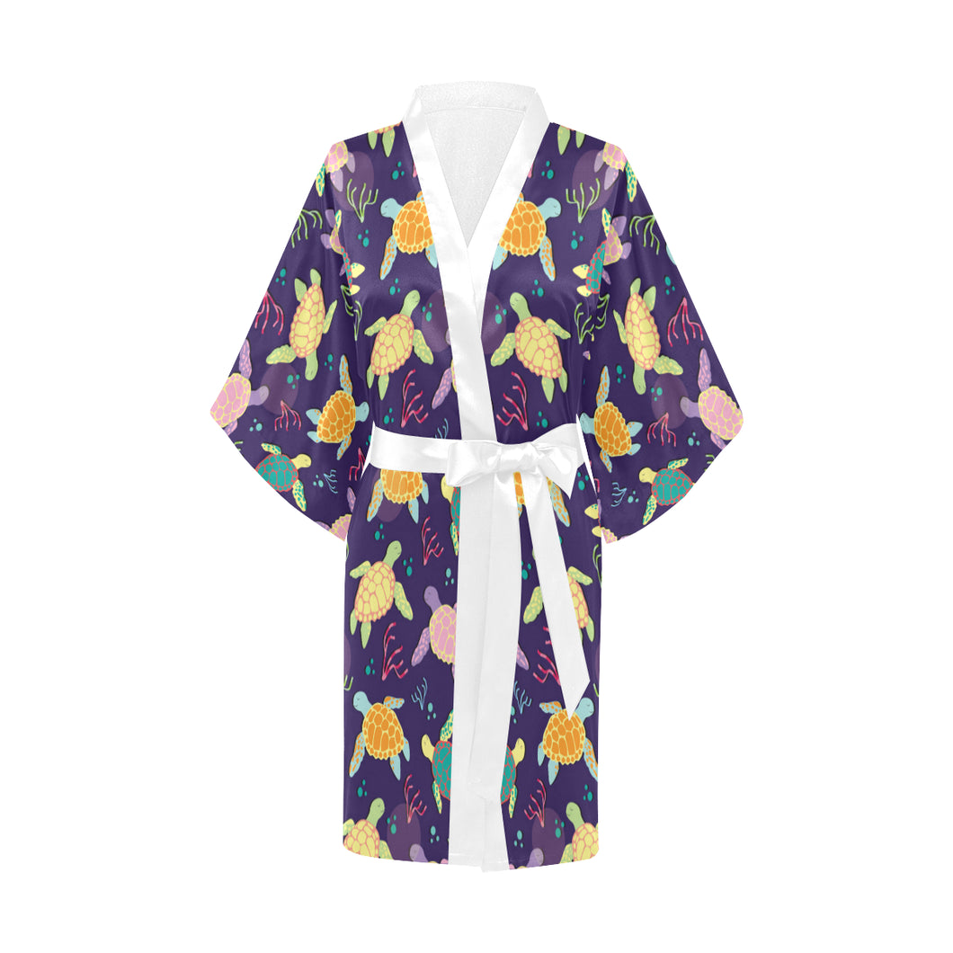Colorful sea turtle pattern Women's Short Kimono Robe