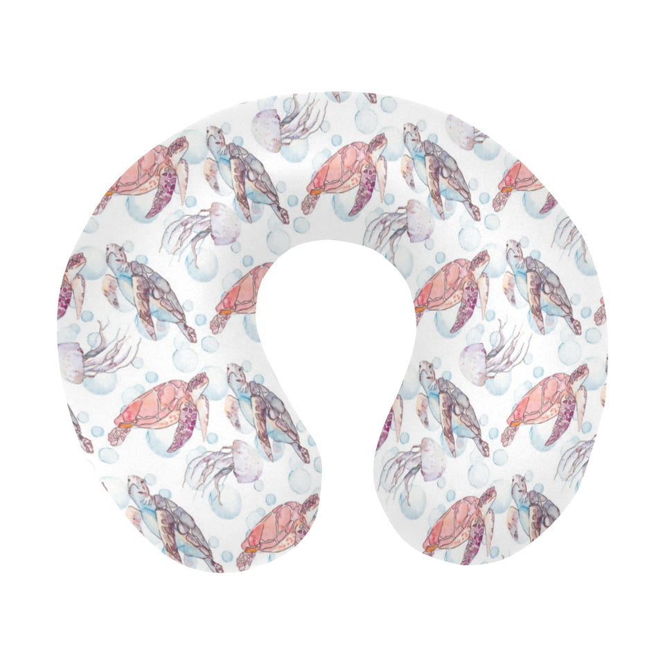 Watercolor sea turtle jellyfish pattern U-Shaped Travel Neck Pillow
