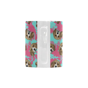 Beagle muzzles turquoise paint splashes pink patte Classical White Mug (Fulfilled In US)