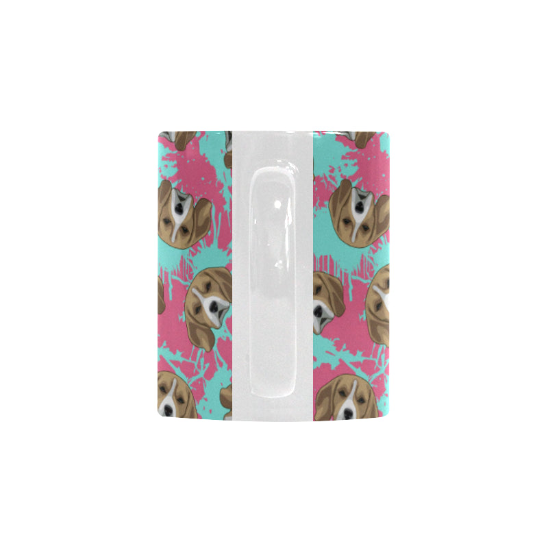 Beagle muzzles turquoise paint splashes pink patte Classical White Mug (Fulfilled In US)