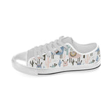 lama Alpaca cactus hand drawn pattern Men's Low Top Canvas Shoes White