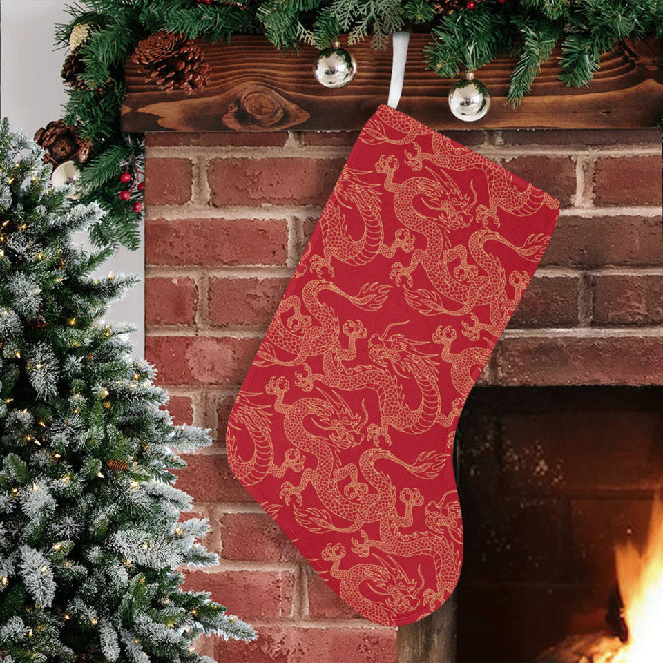 Gold dragons red background Christmas Stocking