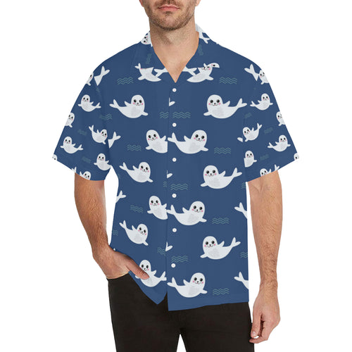 Cute white baby sea lion seal pattern Men's All Over Print Hawaiian Shirt