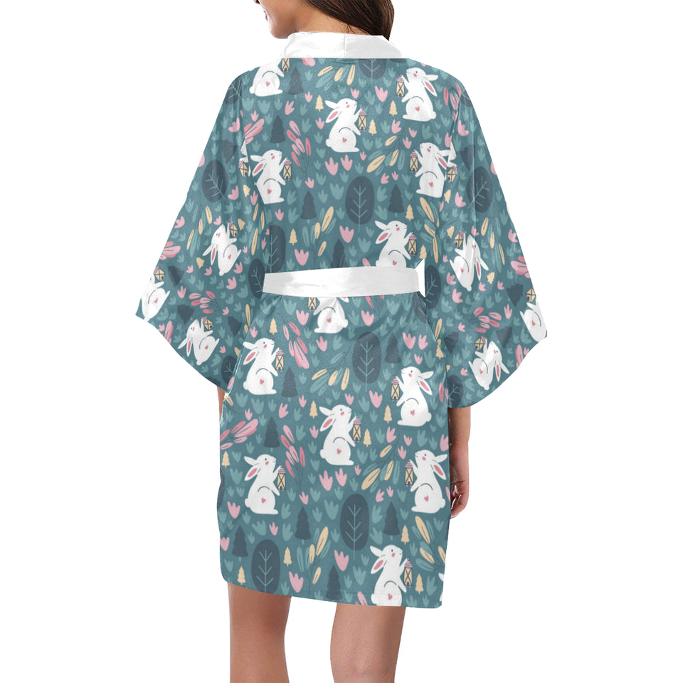 Cute rabbit pattern Women's Short Kimono Robe