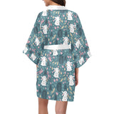 Cute rabbit pattern Women's Short Kimono Robe