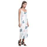 Black Gray Cream coral ginkgo leaves pattern V-Neck Open Fork Long Dress