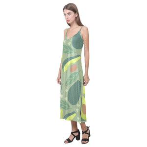 Avocado pattern V-Neck Open Fork Long Dress