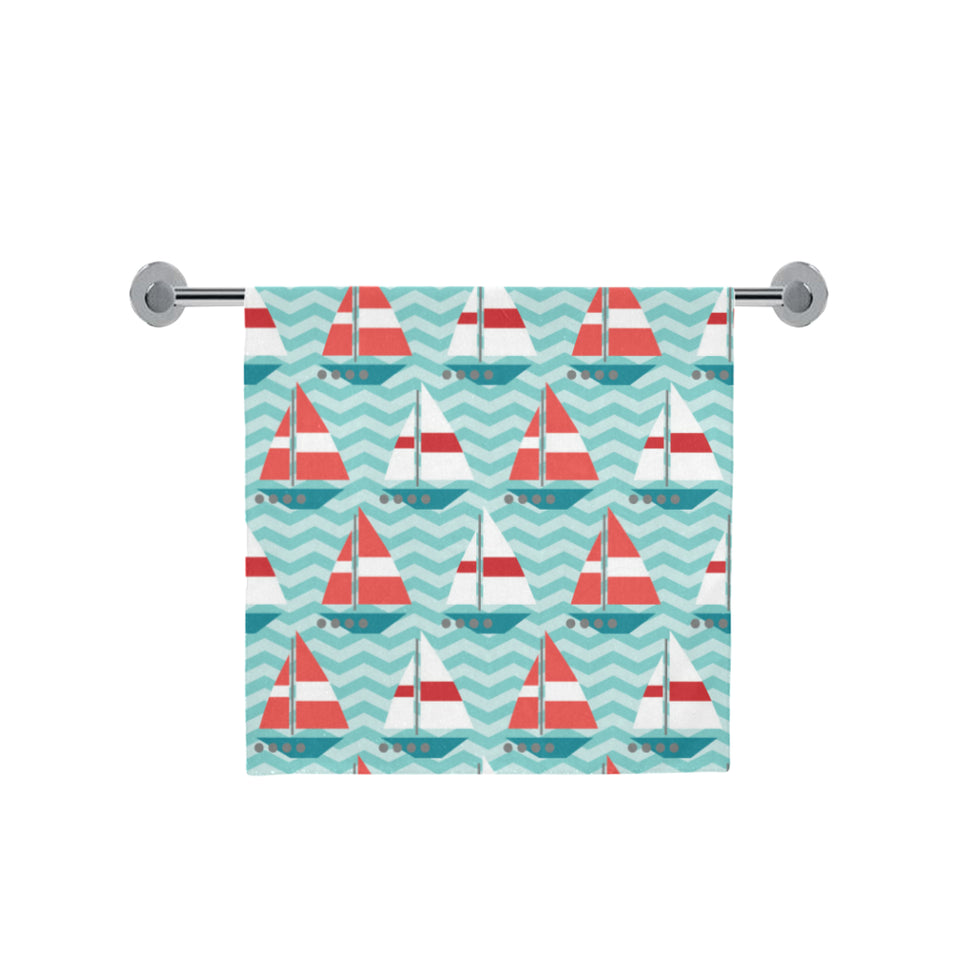 Red White sailboat wave background Bath Towel