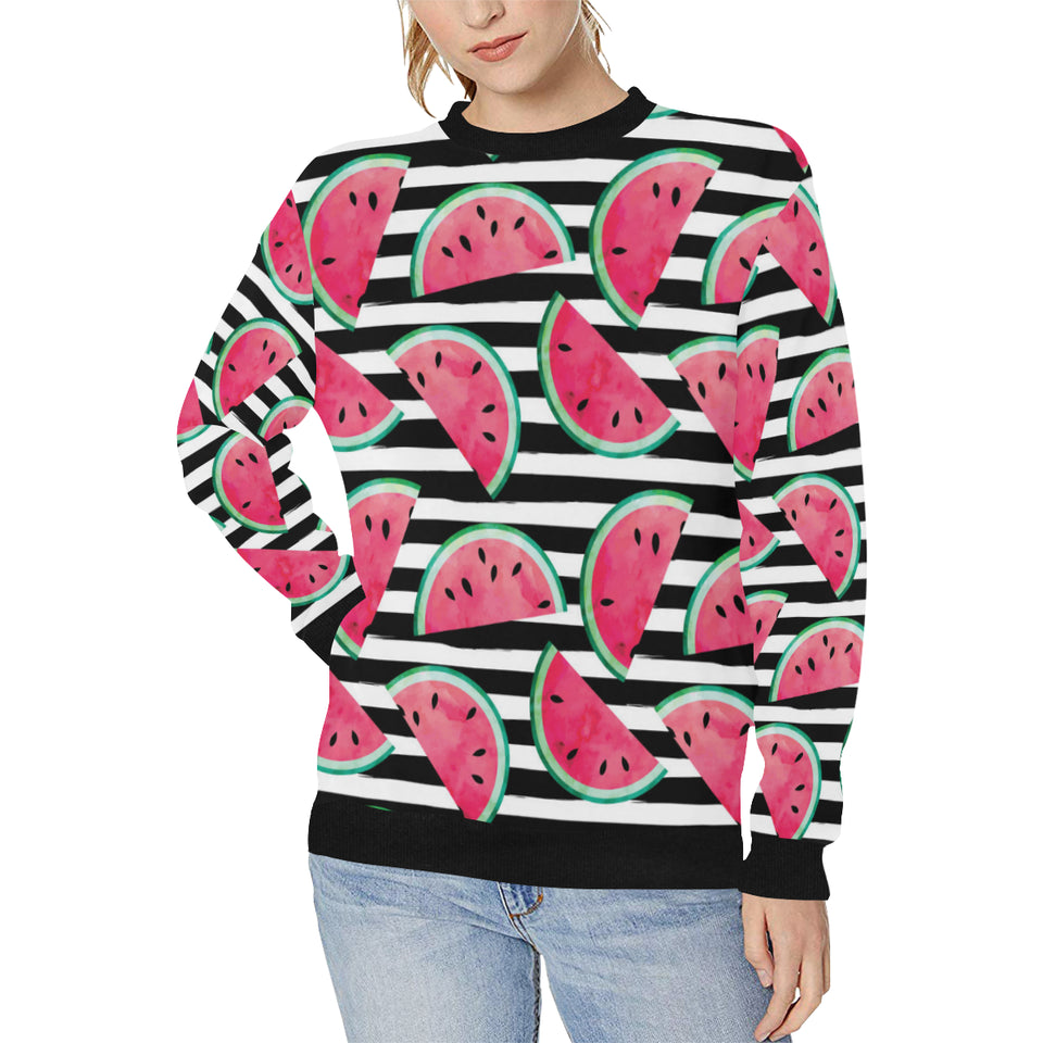 Watercolor paint textured watermelon pieces Women's Crew Neck Sweatshirt