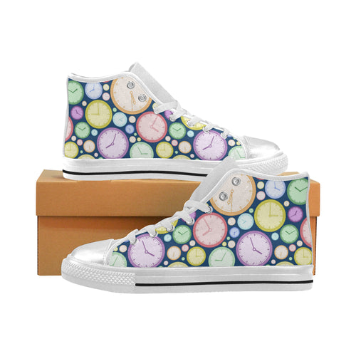 Colorful clock background Women's High Top Canvas Shoes White