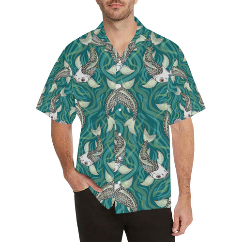 Koi Fish Carp Fish lotus pattern Men's All Over Print Hawaiian Shirt