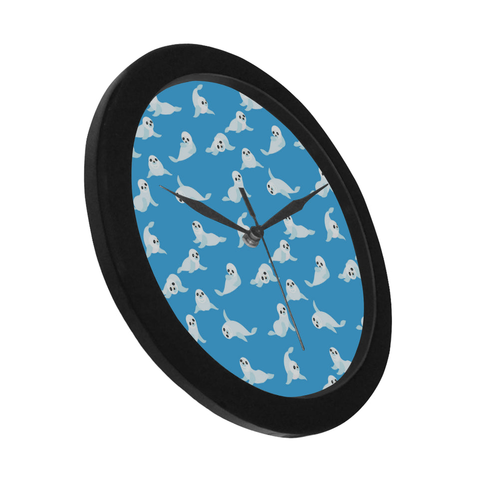 Cute sea lion seal pattern background Elegant Black Wall Clock