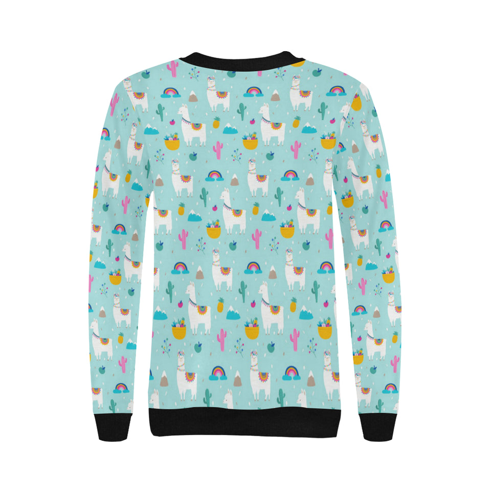 Llama alpaca cactus leaves pattern Women's Crew Neck Sweatshirt