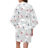 Airplane cloud grey background Women's Short Kimono Robe