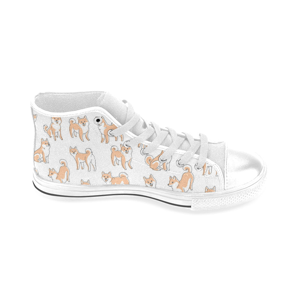 shiba inu dog pattern Men's High Top Canvas Shoes White