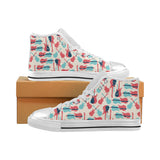 Red Blue guitar pattern Women's High Top Canvas Shoes White