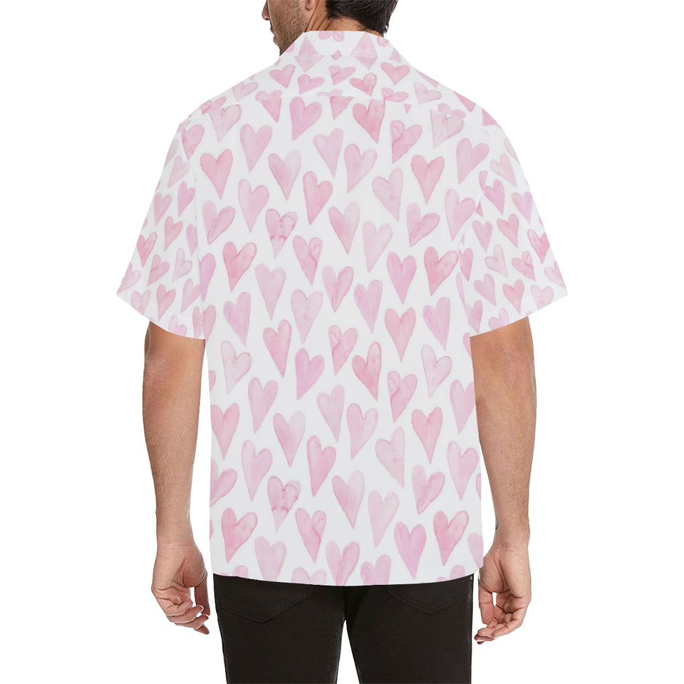 Watercolor pink heart pattern Men's All Over Print Hawaiian Shirt