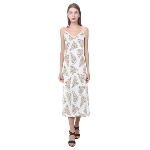 Hand drawn pizza pattern V-Neck Open Fork Long Dress
