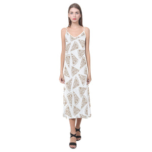 Hand drawn pizza pattern V-Neck Open Fork Long Dress