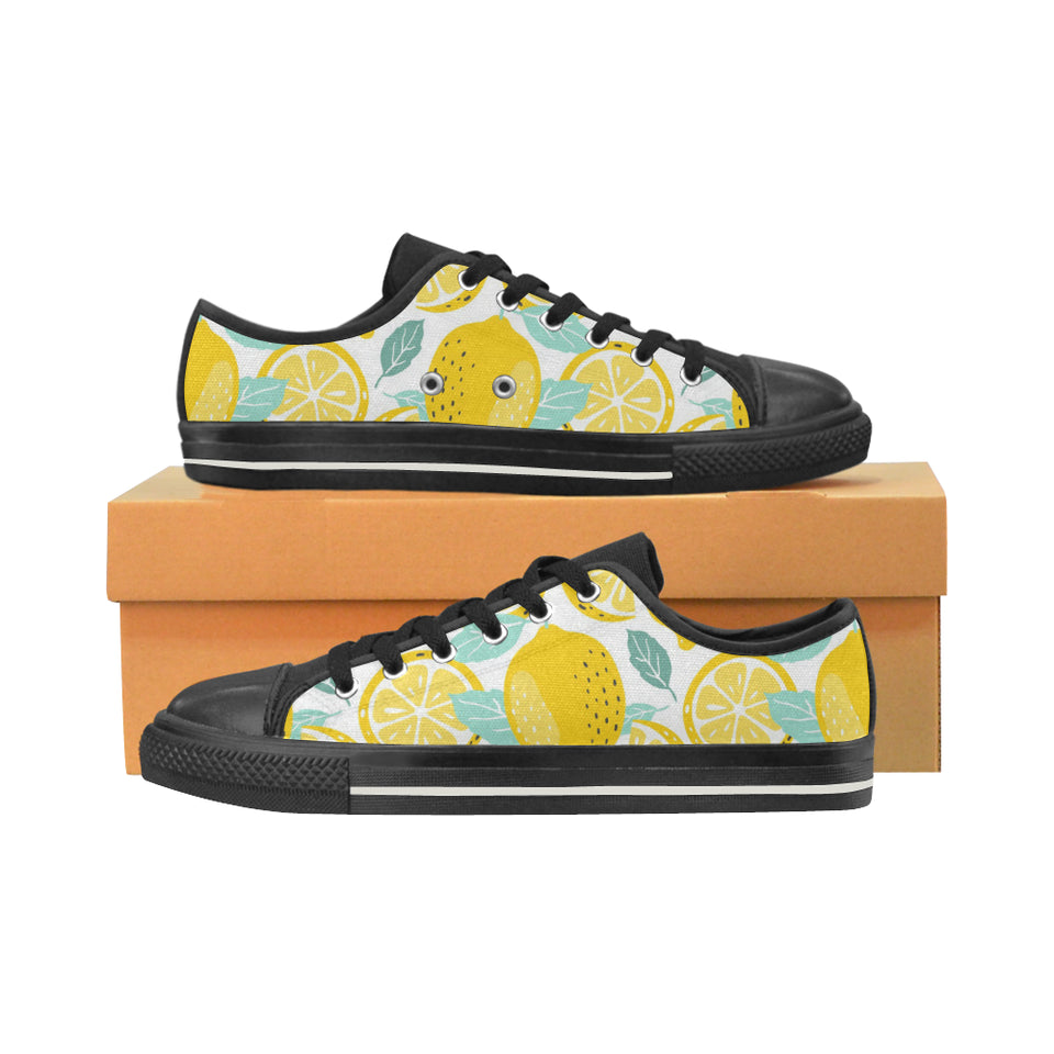 lemon design pattern Men's Low Top Canvas Shoes Black