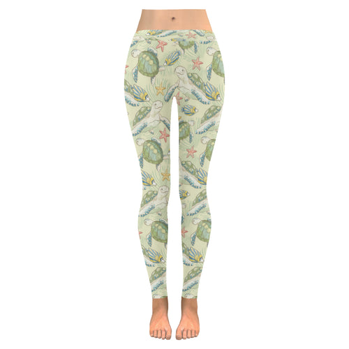 Hand drawn sea turtle fish pattern Women's Legging Fulfilled In US