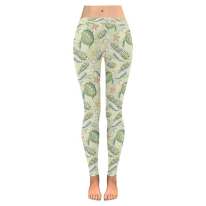 Hand drawn sea turtle fish pattern Women's Legging Fulfilled In US