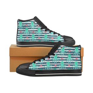 Cute octopuses heart striped background Women's High Top Canvas Shoes Black