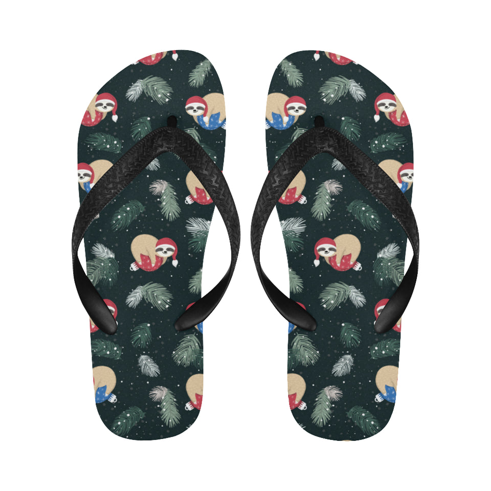 Cute sloths sleeping christmas ball santa hat patt Unisex Flip Flops