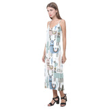 lama Alpaca cactus hand drawn pattern V-Neck Open Fork Long Dress