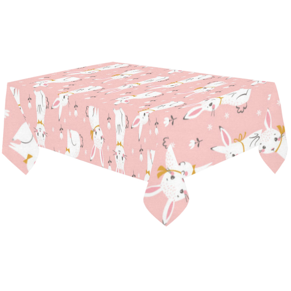 Cute white rabbit flower pink background Tablecloth