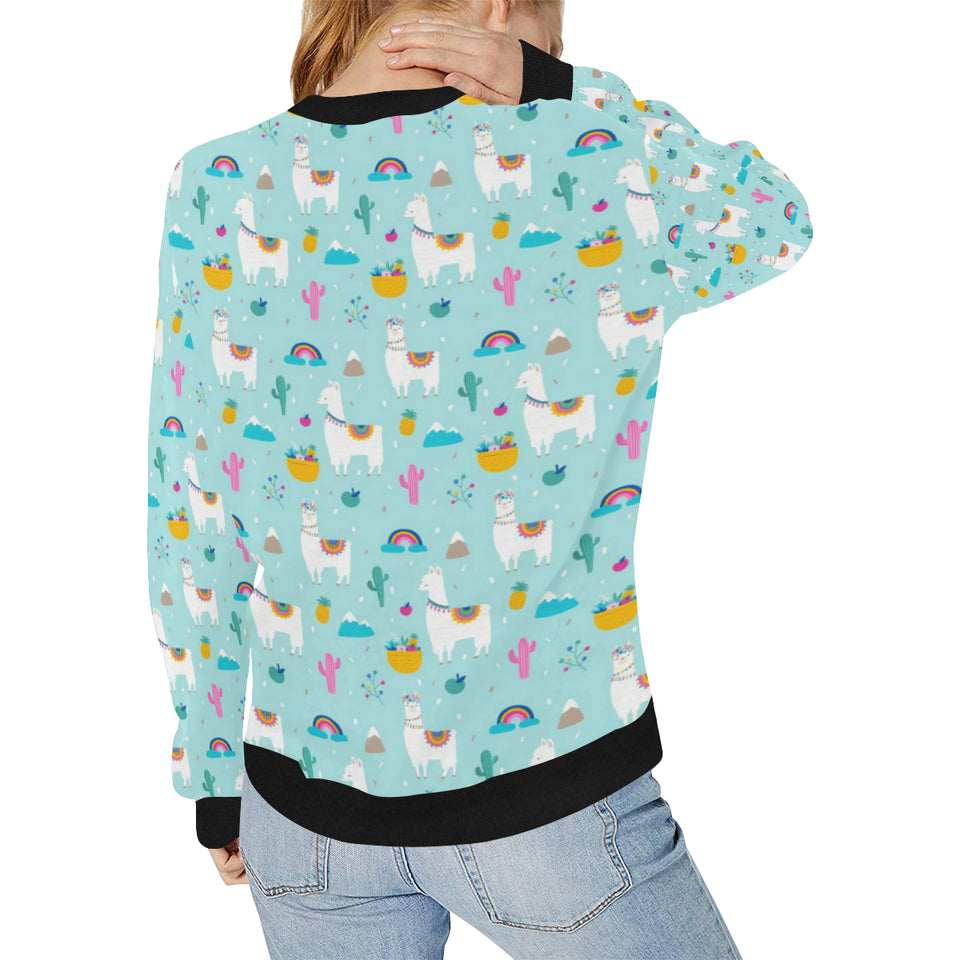 Llama alpaca cactus leaves pattern Women's Crew Neck Sweatshirt