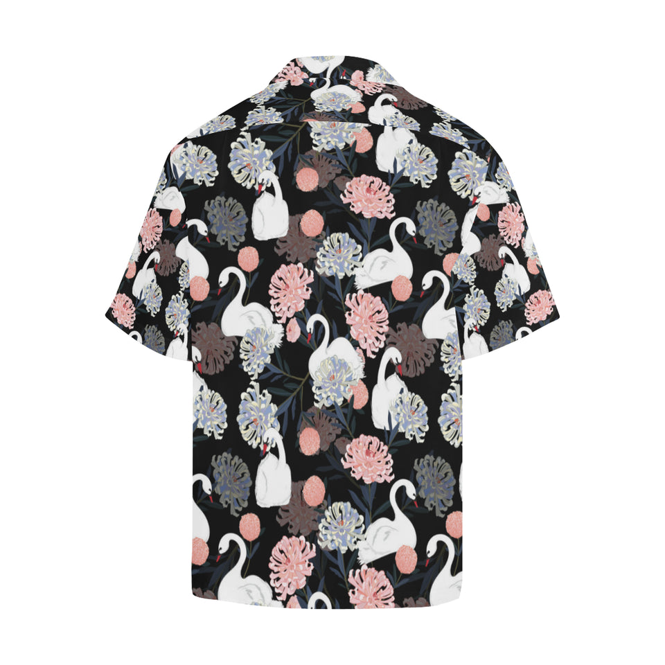 white swan blooming flower pattern Men's All Over Print Hawaiian Shirt