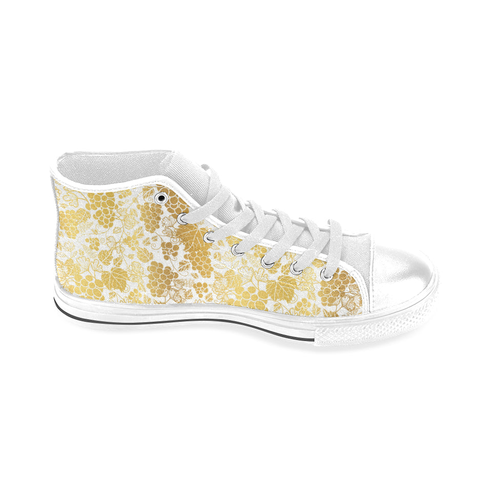 Gold grape pattern Men's High Top Canvas Shoes White