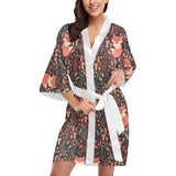 fox leaves mushroom pattern Women's Short Kimono Robe